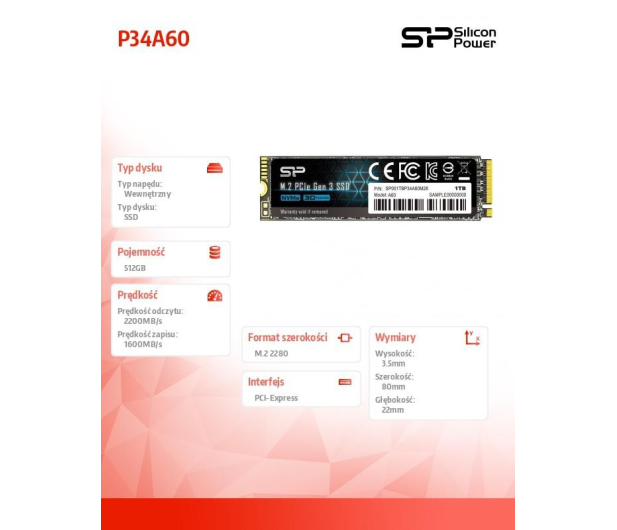Silicon Power 512GB M.2 PCIe NVMe A60 - 523978 - zdjęcie 3